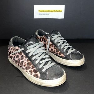 P448 Women's Shoes (Size 7) Black Leopard Calf Hair Low Top Sneaker Animal Print